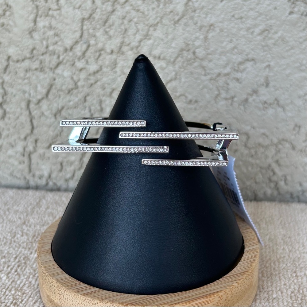 The Limited Sleek Silver & Stone Geometric Hinged Bracelet